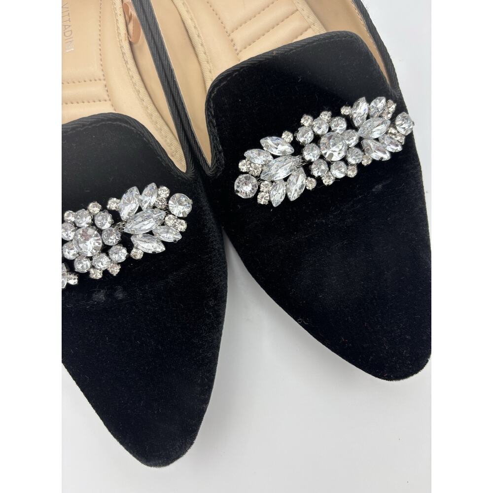 Adrienne Vittadini Palo Black Velvet Crystal Flats Loafers Size 8.5 - Picture 4 of 16